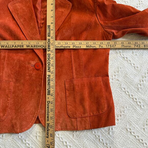 Alfani Burnt Orange Suede Leather Blazer Jacket L Statement Western Boho Artsy - Picture 8 of 9